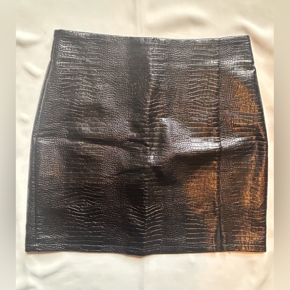 Topshop Black Croc-Effect Faux Leather Skirt